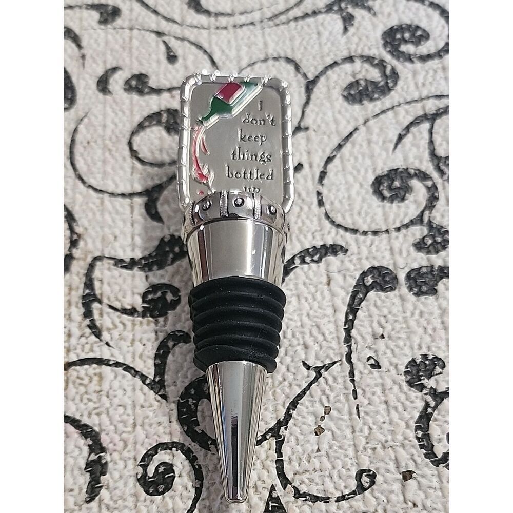 Silver Wine Bottle Stopper with Red and Green Accent